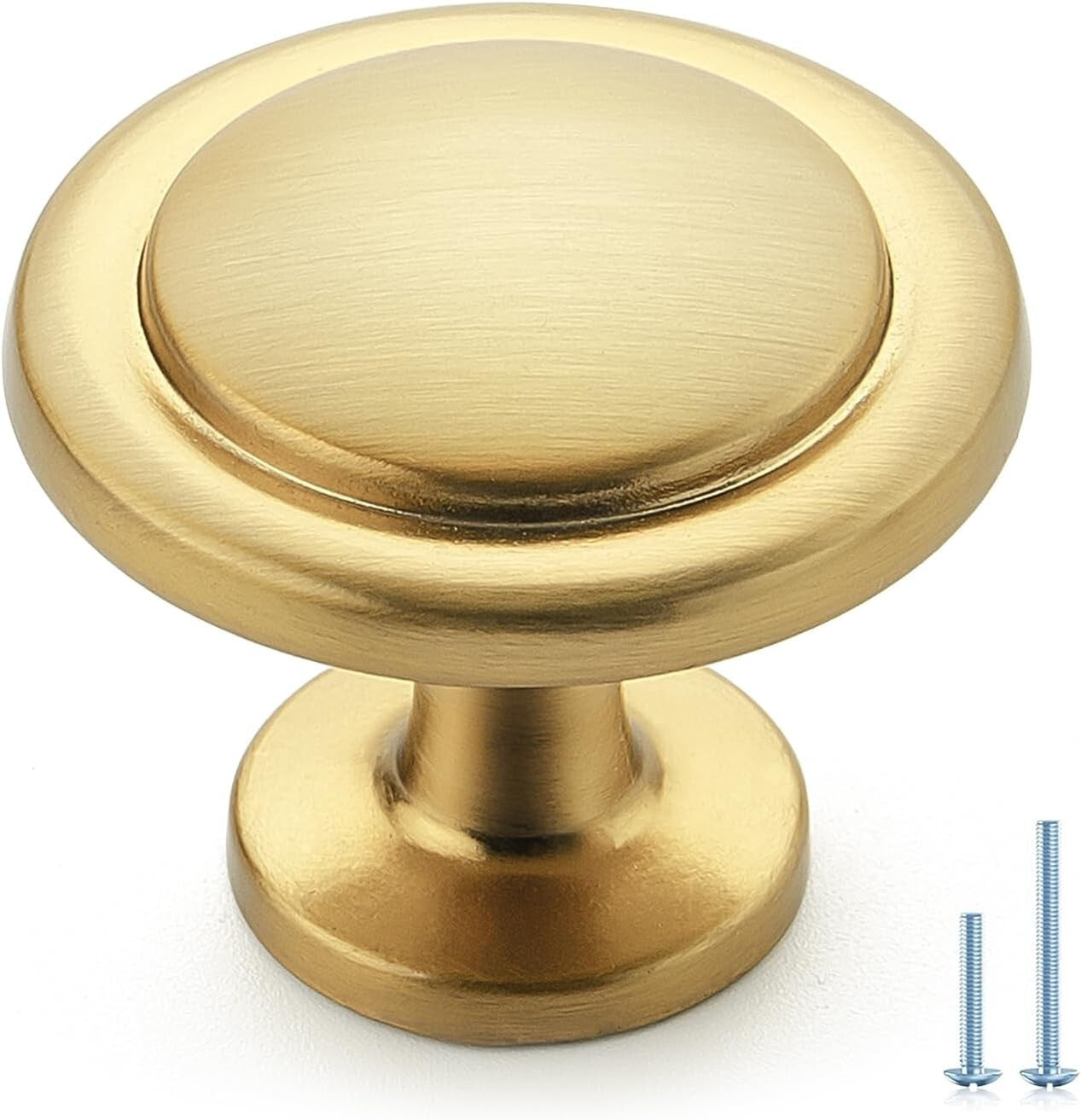 45-Pack Brushed Brass Cabinet Pulls - 1-1/4 Inch Round Kitchen Knobs
