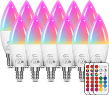 Load image into Gallery viewer, 12-Pack Color Changing E12 LED Candelabra Bulbs with Remote Control - 560 Lumens