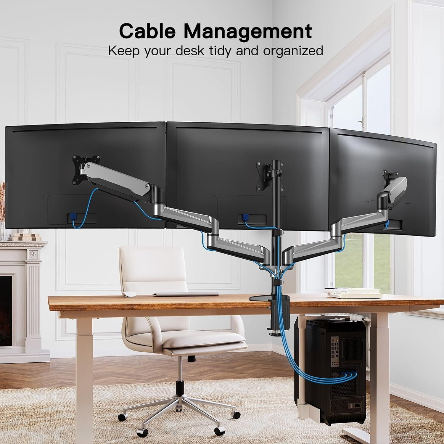 Versatile Articulating Triple Monitor Stand for Flat/Curved Screens - Easy Setup