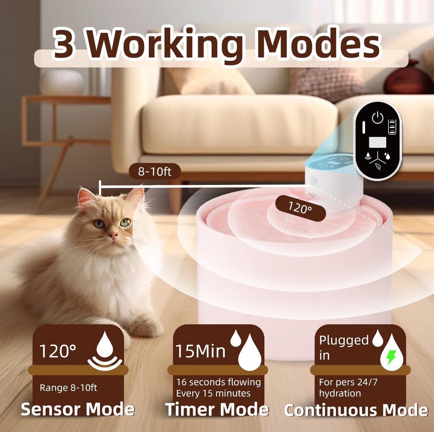 Intelligent 2.3L Cat Drinking Fountain - Elegant Pink Ceramic & Low Maintenance