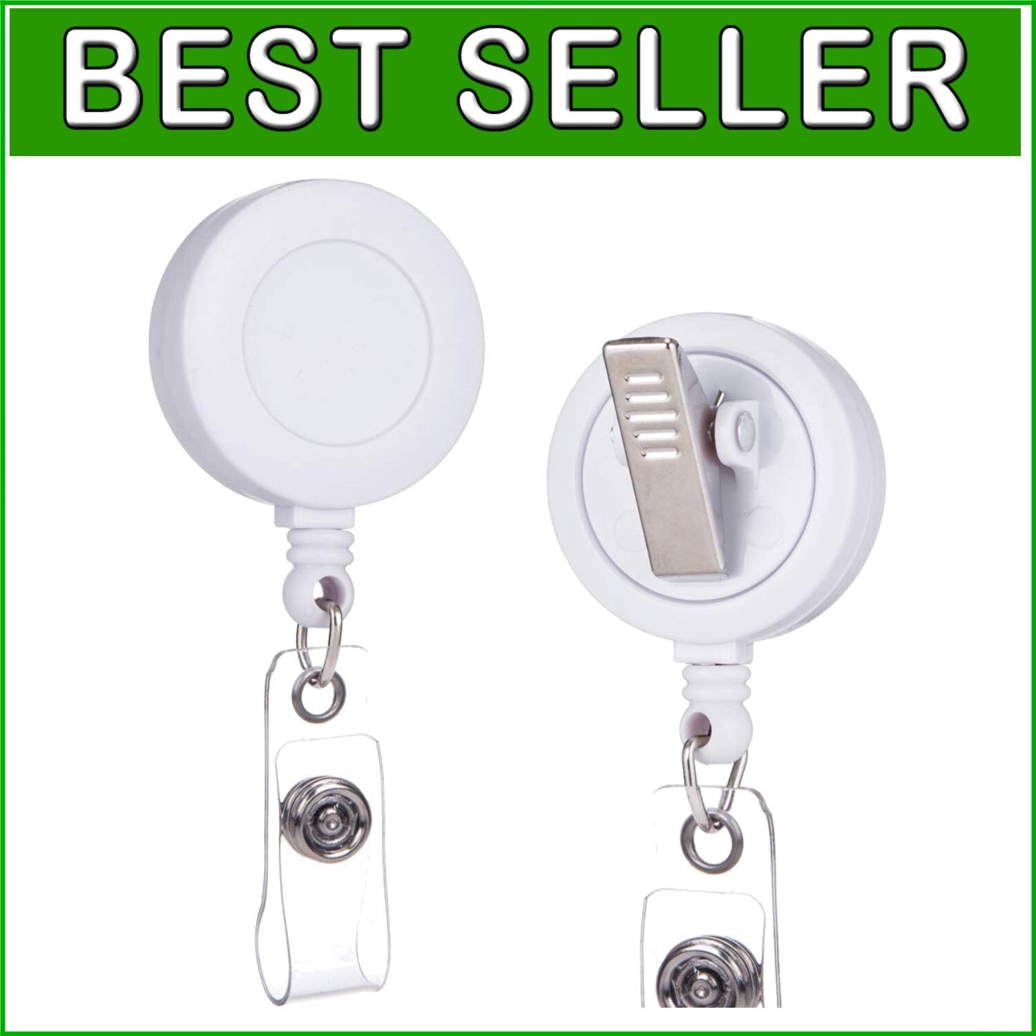 Bulk 100 White Retractable ID Badge Reels with 24-Inch Cord - Office & School