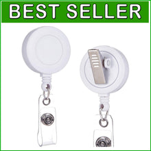 Load image into Gallery viewer, Bulk 100 White Retractable ID Badge Reels with 24-Inch Cord - Office &amp; School