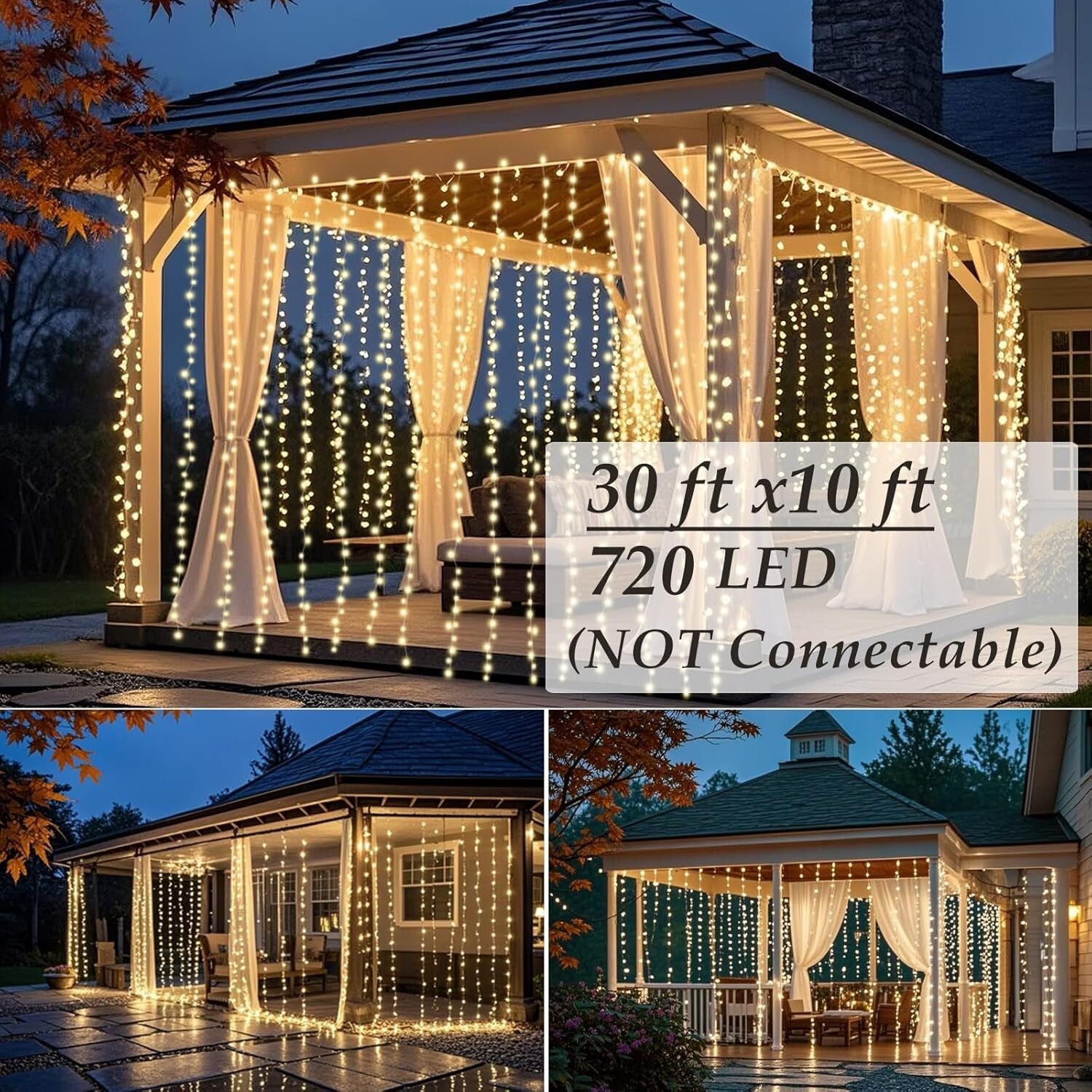 8 Mode Warm White LED Curtain Lights - Perfect for Weddings and Festive Decor