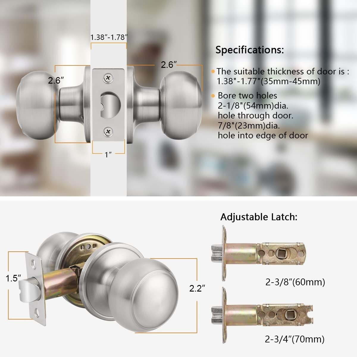 Elegant Brushed Nickel Round Door Knobs – 6 Pack Passage Handles for Interiors
