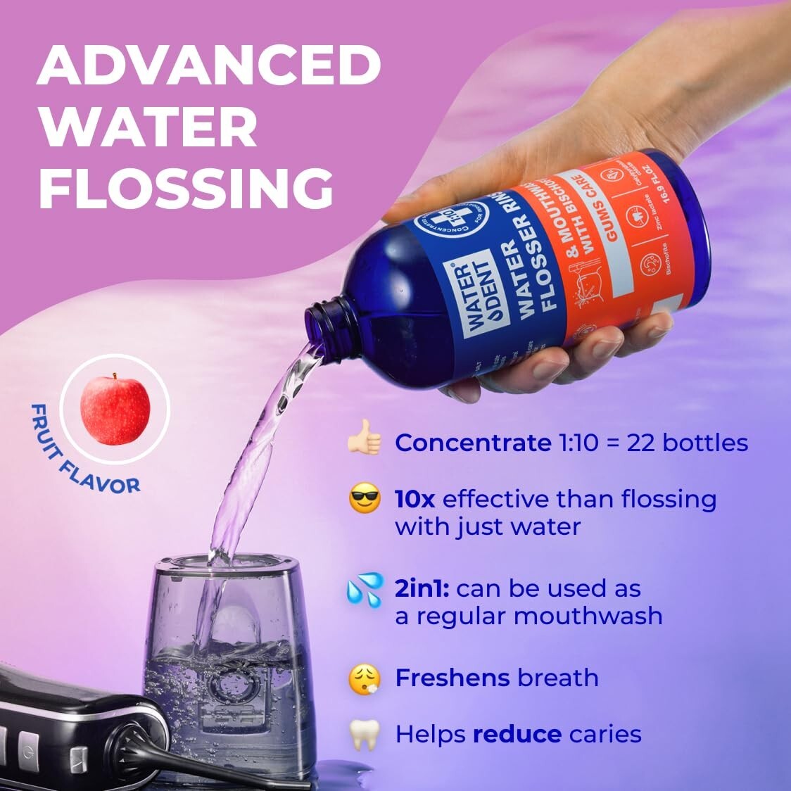 Fruit-Flavored Water Flosser Rinse for Plaque Removal & Fresh Breath (2-Pack)