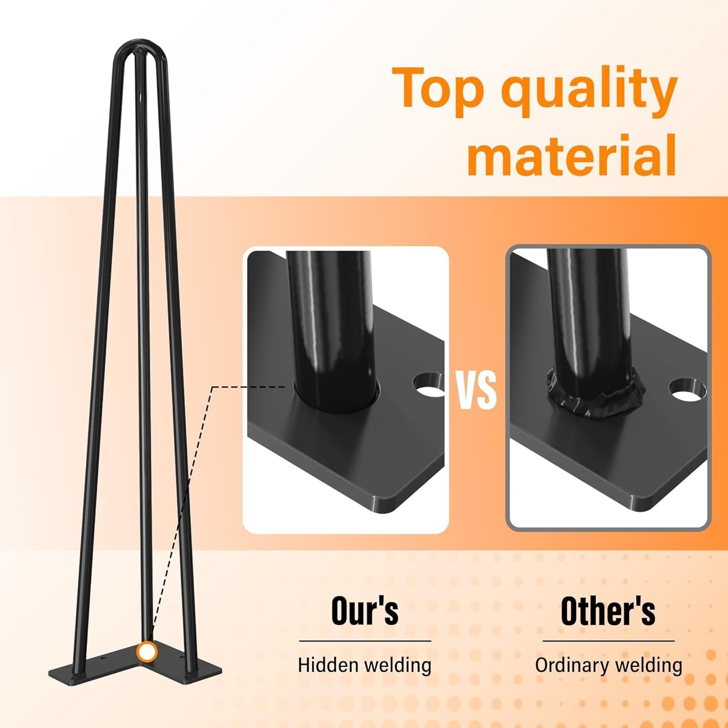 Durable Hairpin Table Legs 16-Inch for Custom Desks and Benches - 880 lbs Load