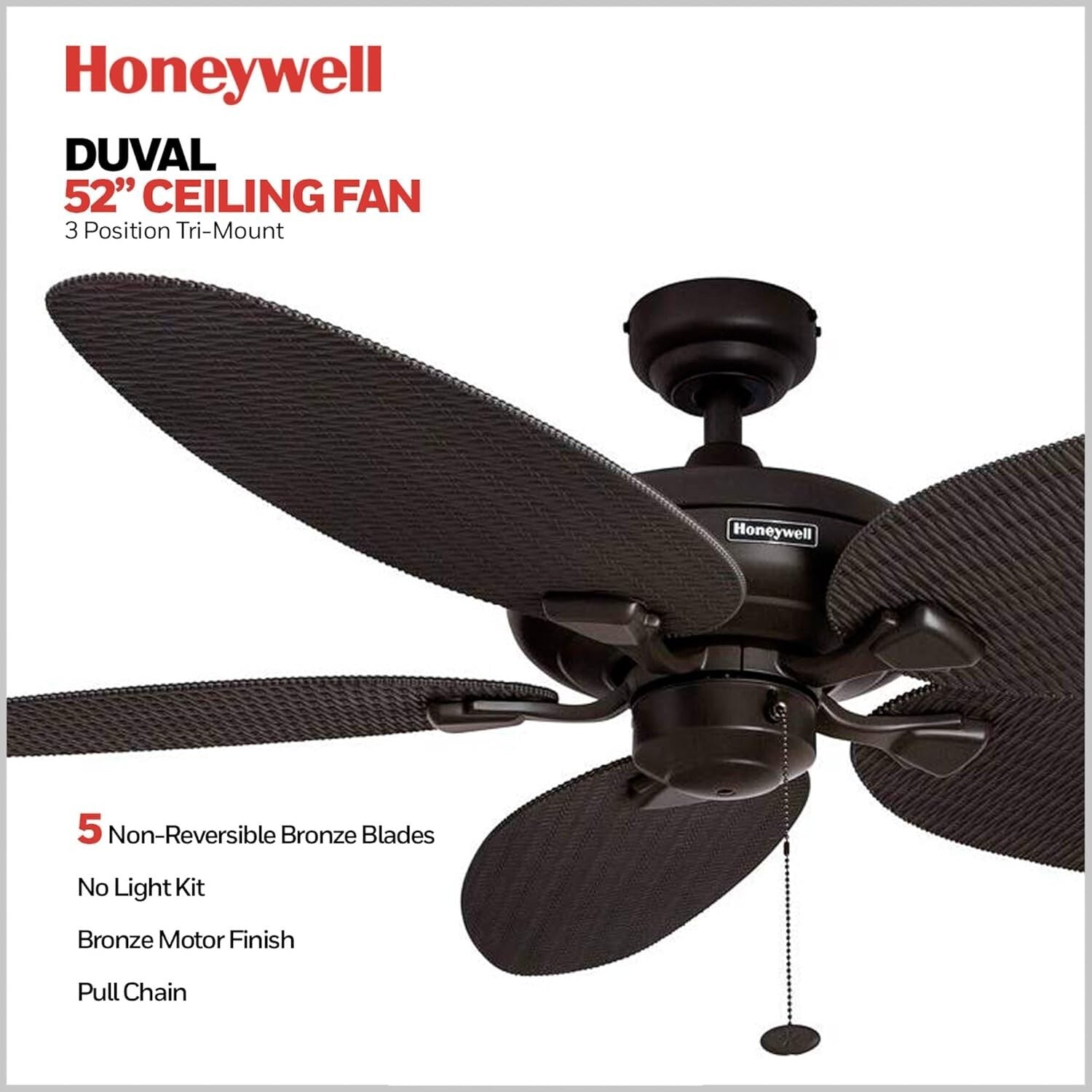 Energy Efficient 52-Inch Damp Rated Ceiling Fan with Hand-Carved Tropical Blades