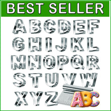 Load image into Gallery viewer, 26-Piece Stainless Steel ABC Cookie Cutter Set - 3.5-Inch Letters &amp; Bonus Cutter
