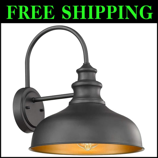 Elegant Outdoor Wall Lantern - Black & Copper Gooseneck Barn Light Fixture