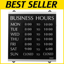 Load image into Gallery viewer, Professional Black &amp; Silver Business Hours Sign - 208-3/4 Characters Included