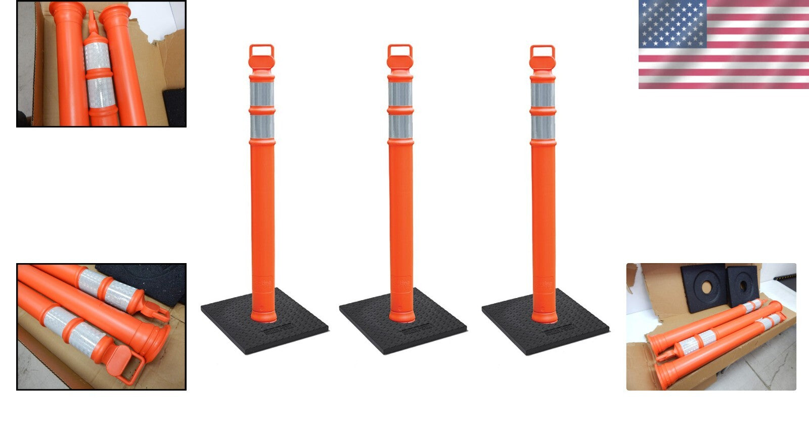 Cortina EZ Grab 45" Orange Delineator Post Kit - 3 Pack with Reflective Collars