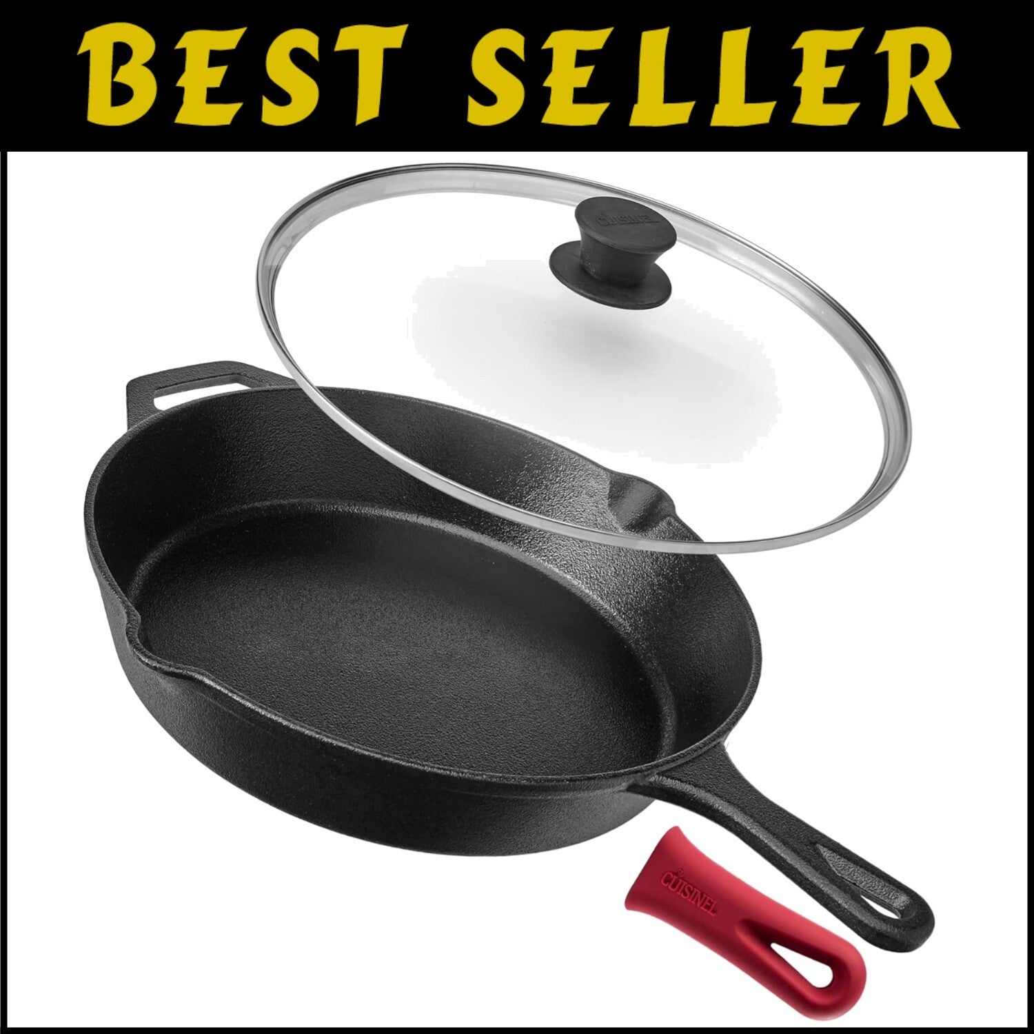 Versatile Indoor/Outdoor Cooking - Cast Iron Fry Pan with Silicone Handle & Lid