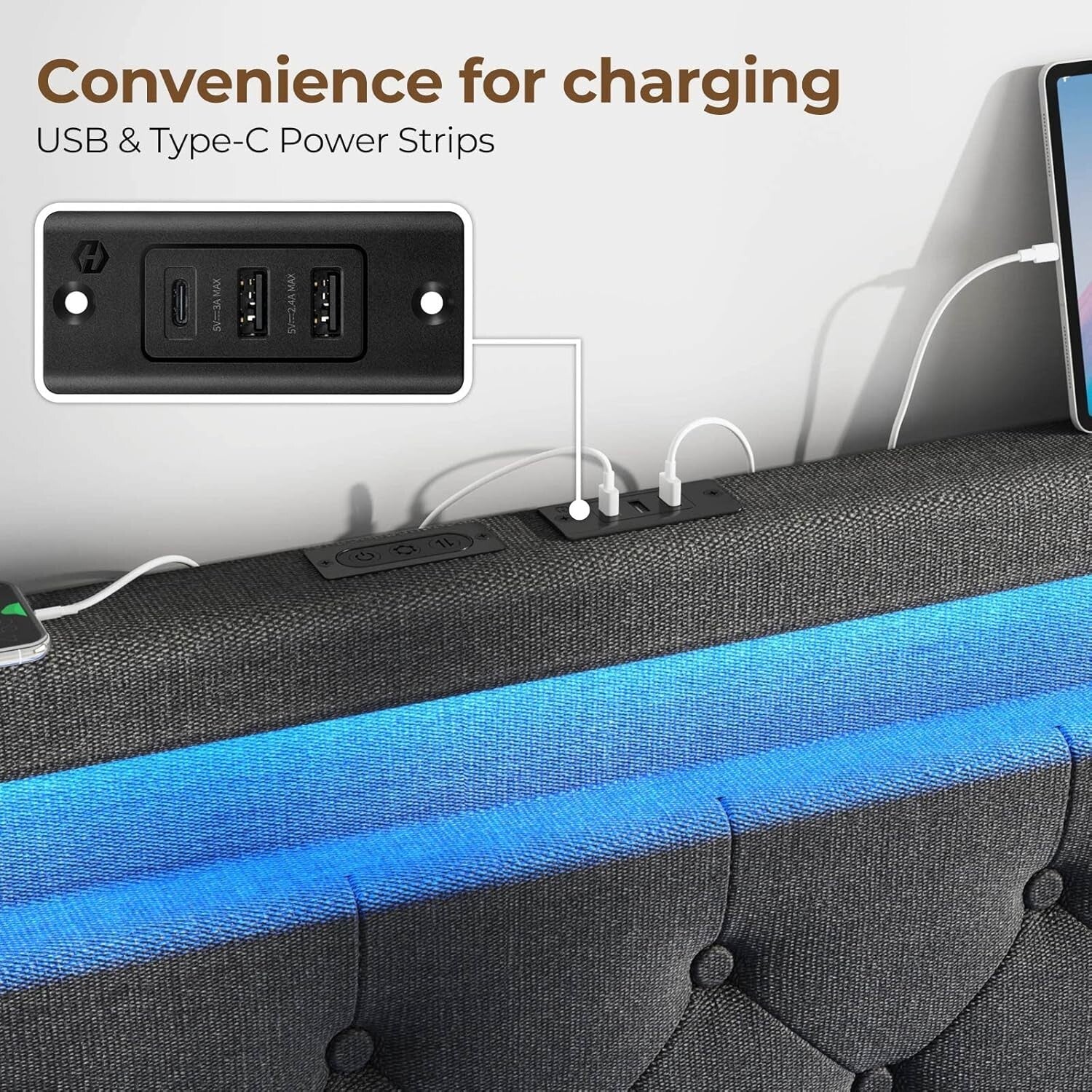 Full Size Bed Frame with USB Charging & LED Lights - 4 Storage Drawers Included