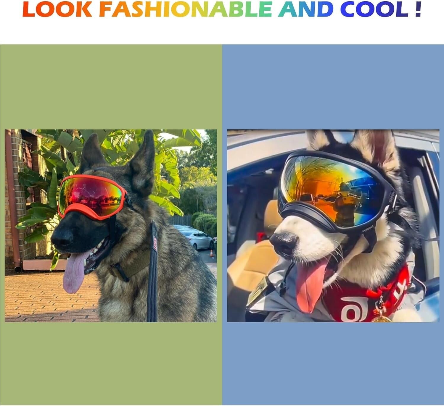 Large Adjustable Dog Sunglasses with UV Protection - Windproof Pet Eyewear