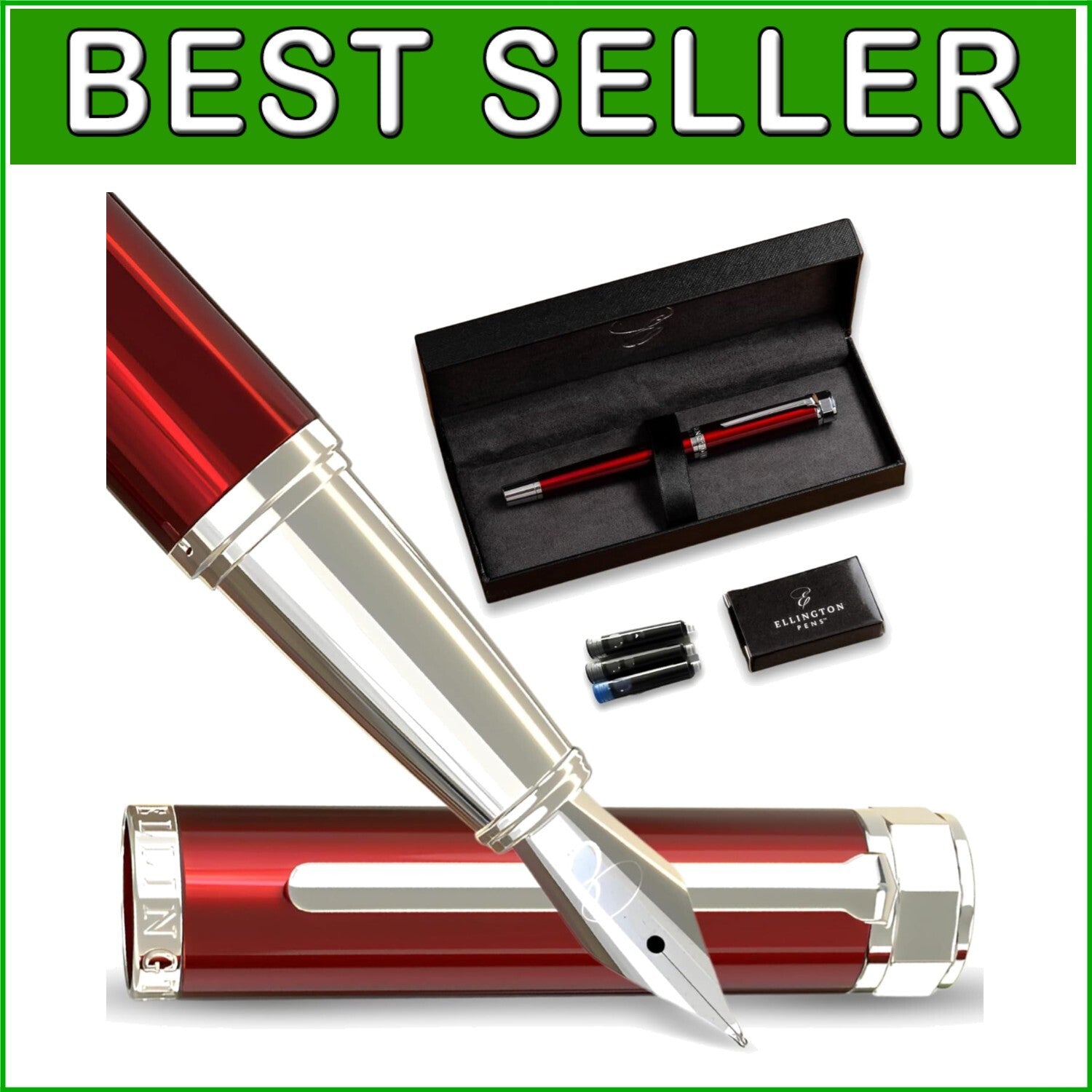 Ambidextrous Luxury Fountain Pen with Medium Nib & Gift Box - Effortless Writing