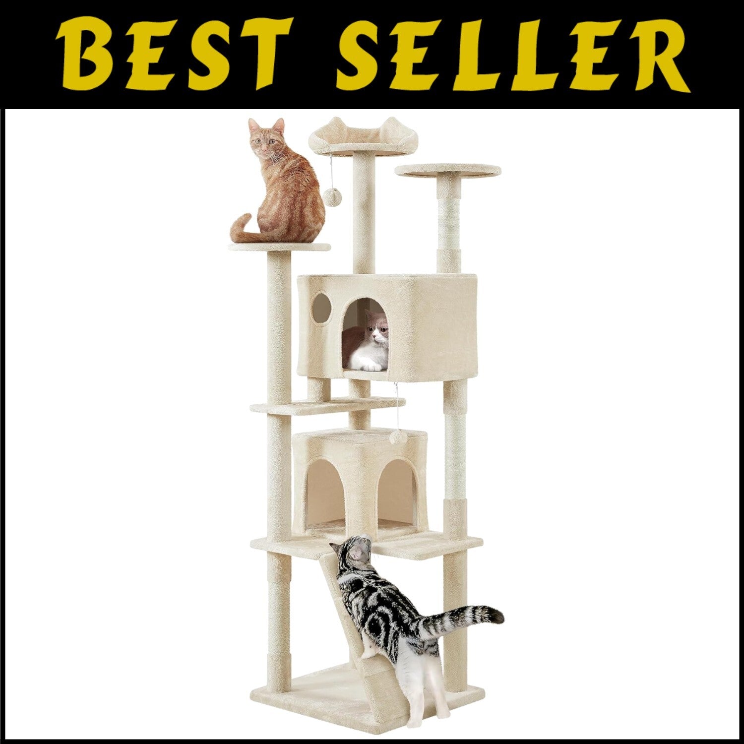 Spacious Cat Tree Tower with Cozy Condos & Platforms for All Cat Breeds - Beige