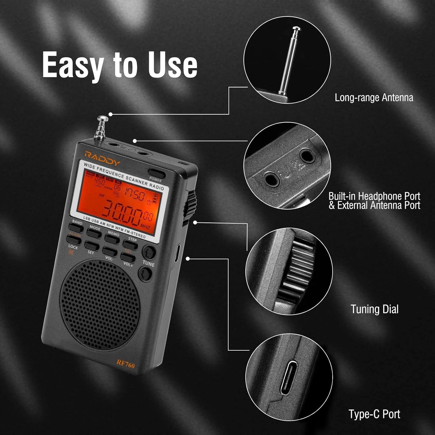 Compact Rechargeable AM/FM/SW Radio with NOAA Alerts & Long-Range Capability