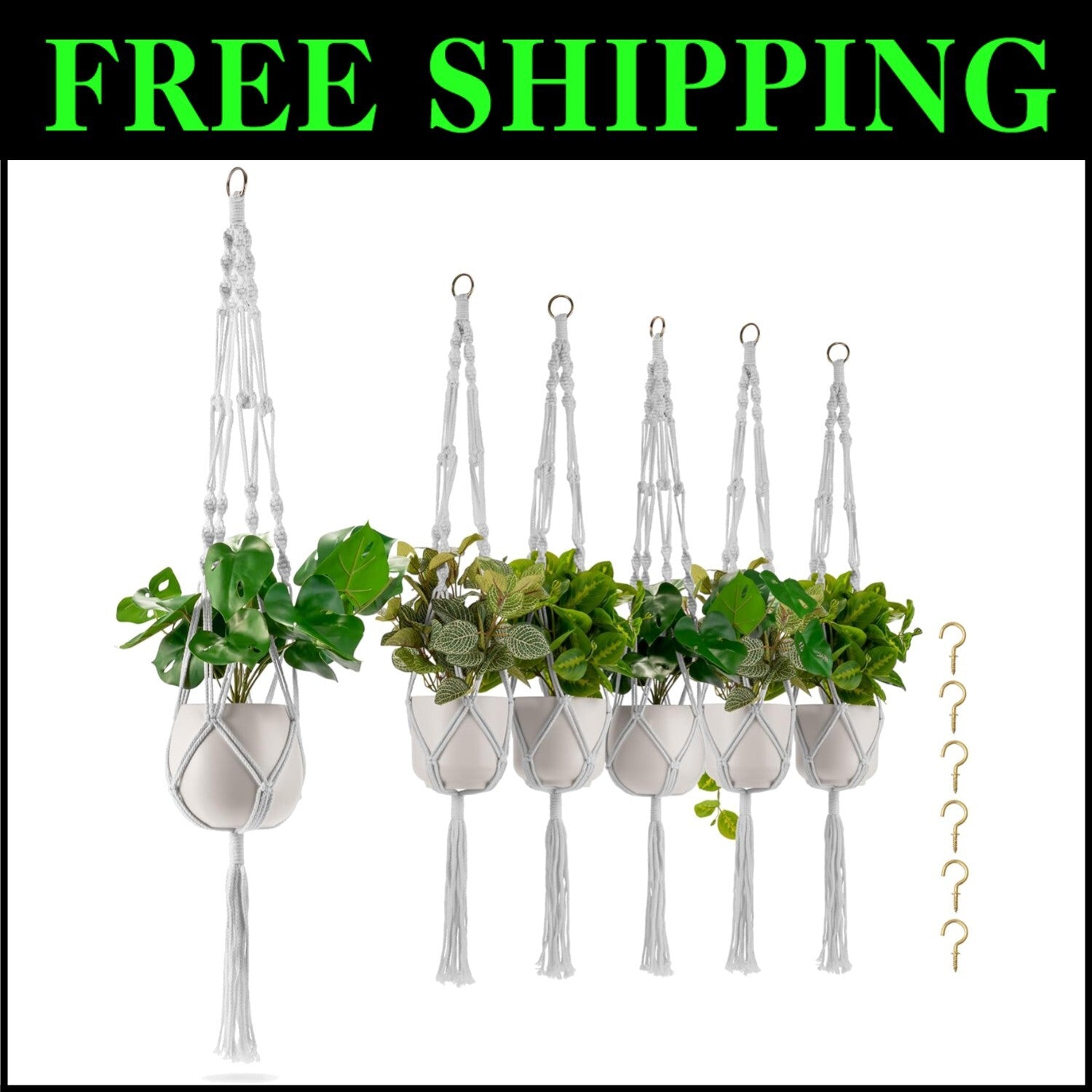 Versatile 6-Pack Plant Holders with Macrame Design - Indoor/Outdoor Use