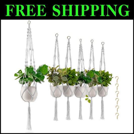 Versatile 6-Pack Plant Holders with Macrame Design - Indoor/Outdoor Use