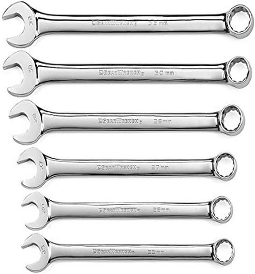 Long Pattern Metric Wrench Set with Tool Roll - 6 Durable Alloy Steel Pieces