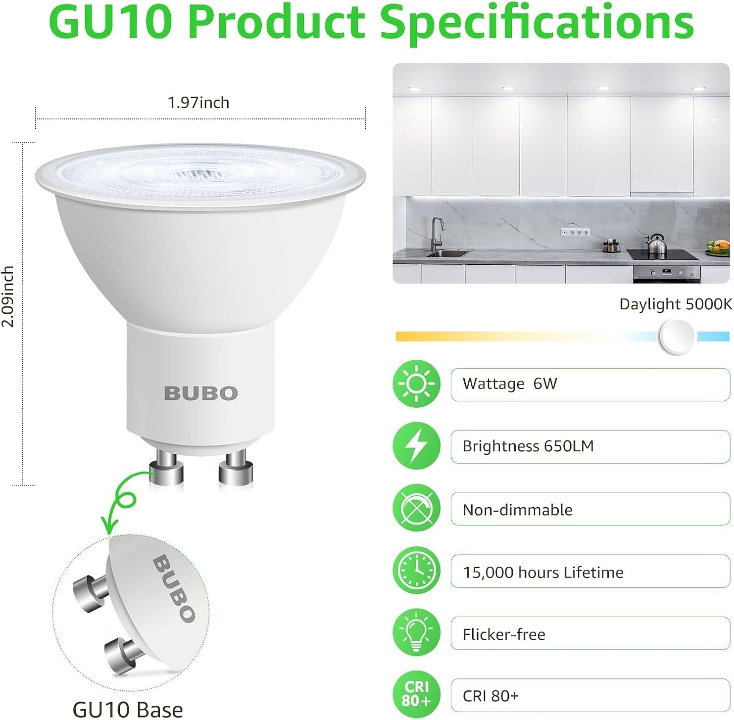 Energy-Efficient GU10 LED Bulb 6W, 650 Lumens Daylight - 20 Bulbs for Home Use