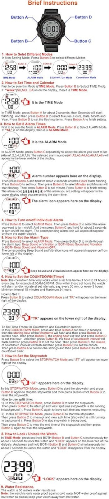 Waterproof Medication Reminder Watch with 8 Vibrating Alarms for Seniors