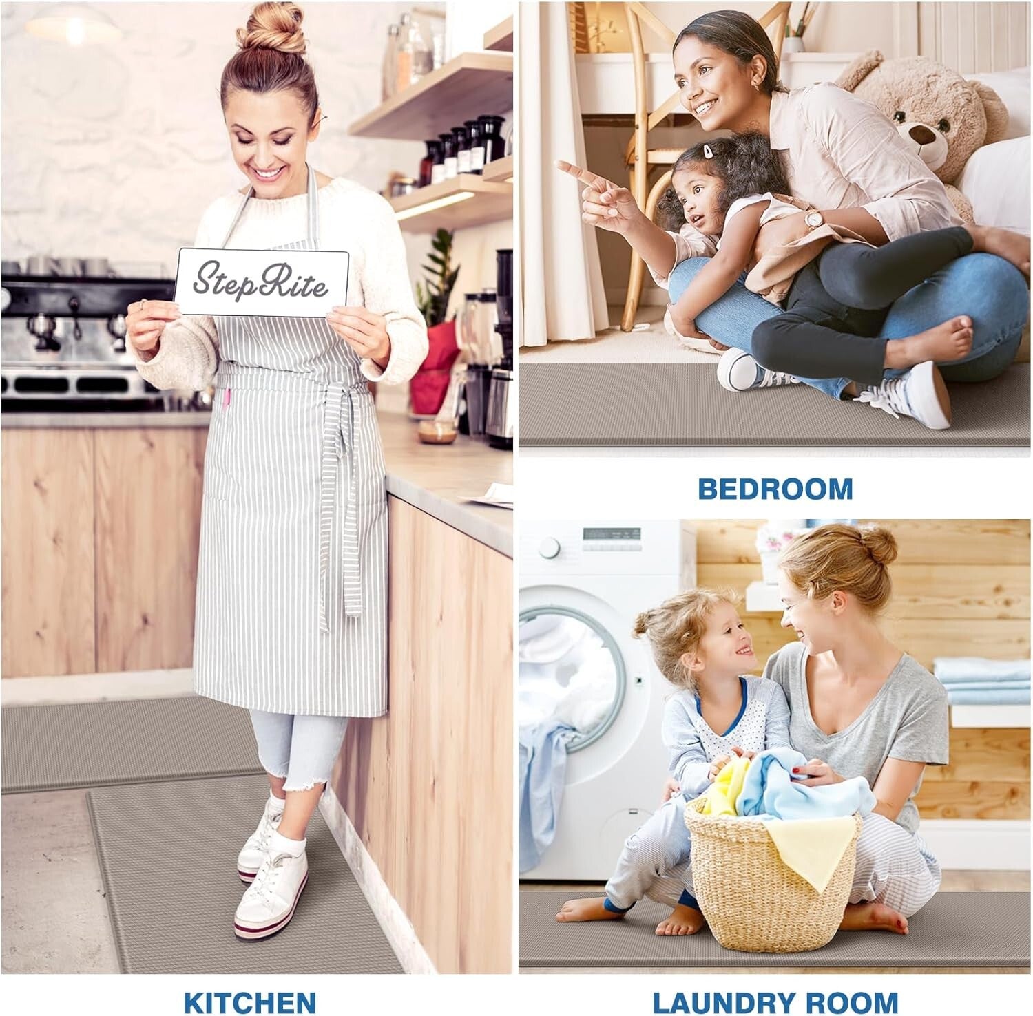 Cushioned 17.3'' x 30'' + 17.3'' x 59'' Non-Slip Kitchen Rugs for Comfort