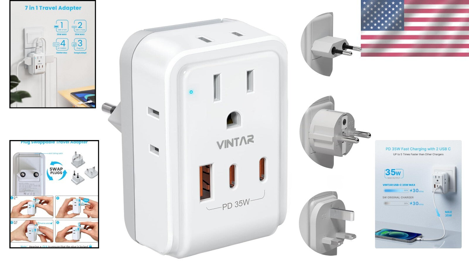 Versatile Multi-Region Travel Adapter with Detachable Plugs & Fast Charging