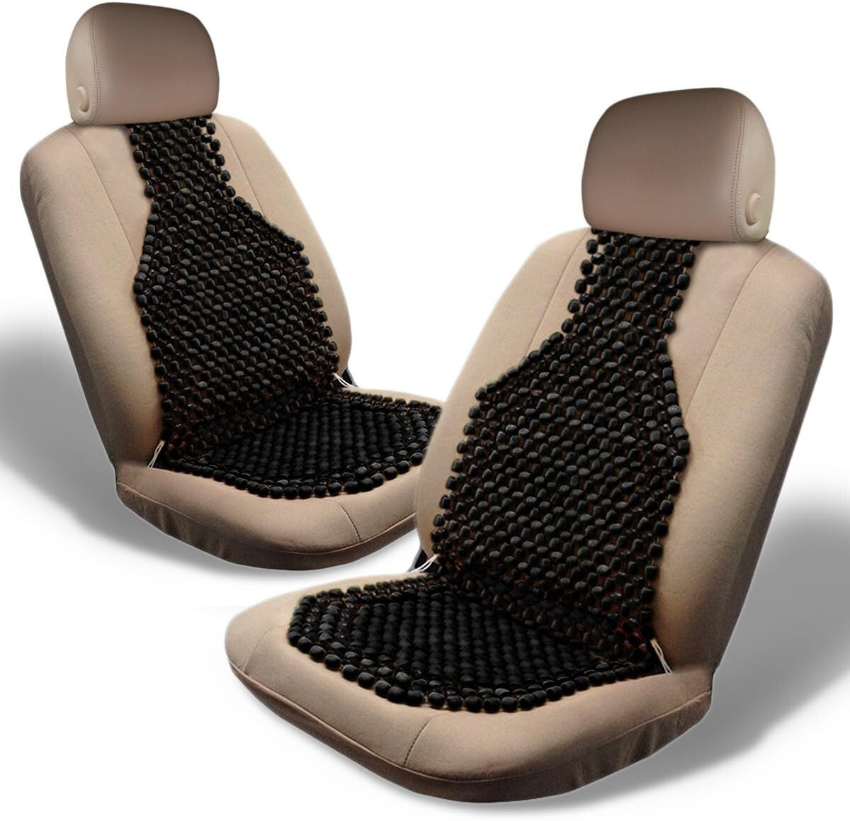 Washable Black Wood Bead Seat Cushions - Ideal for Cars and Office Chairs 2 Pack