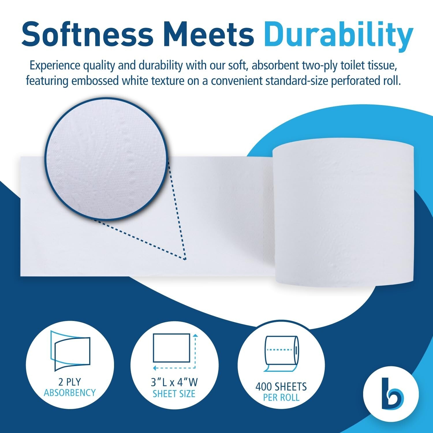 B6144 Eco-Friendly 2-Ply Septic Safe Toilet Tissue - 38400 Sheets in White