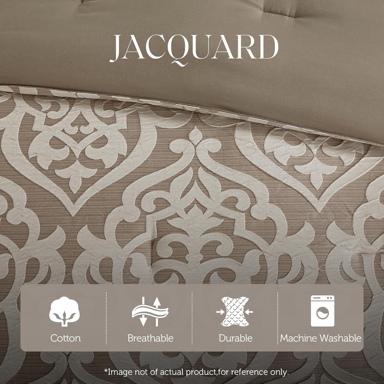 Odette 8-Piece Tan Comforter Set - Jacquard Fabric with Decorative Pillows