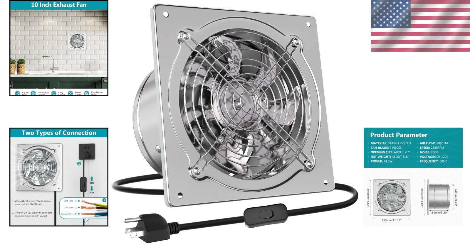 Water-Resistant 10-Inch Garage Exhaust Fan - Efficient Fume Extraction Solution
