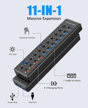 Load image into Gallery viewer, Powered 11-Port USB Hub 3.0 Splitter with Smart Charging &amp; Individual Switches