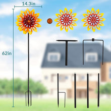 Load image into Gallery viewer, 62" Sunflower Wind Sculpture - 360° Kinetic Metal Pinwheel for Garden Decor