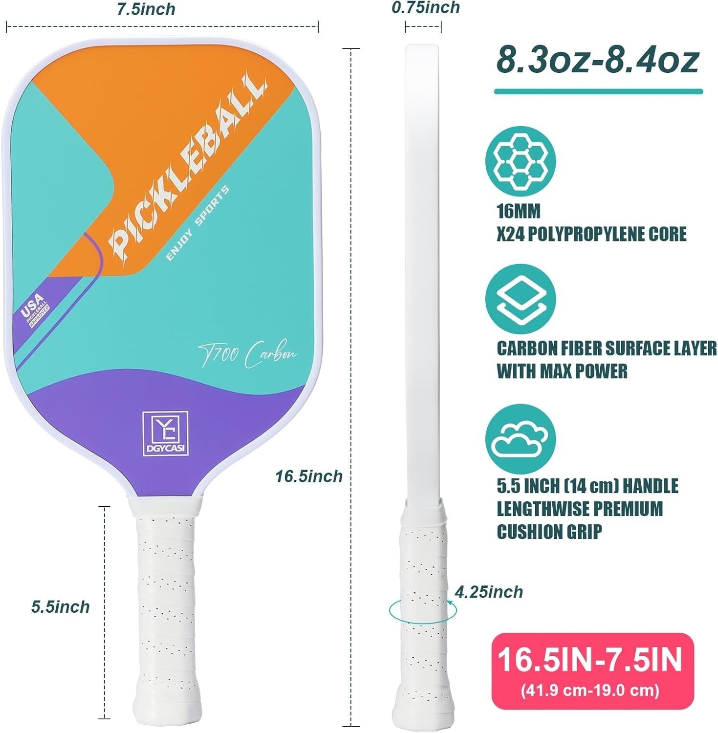 Ultimate Performance 16mm Pickleball Paddle with Honeycomb Core & 5.5'' Grip