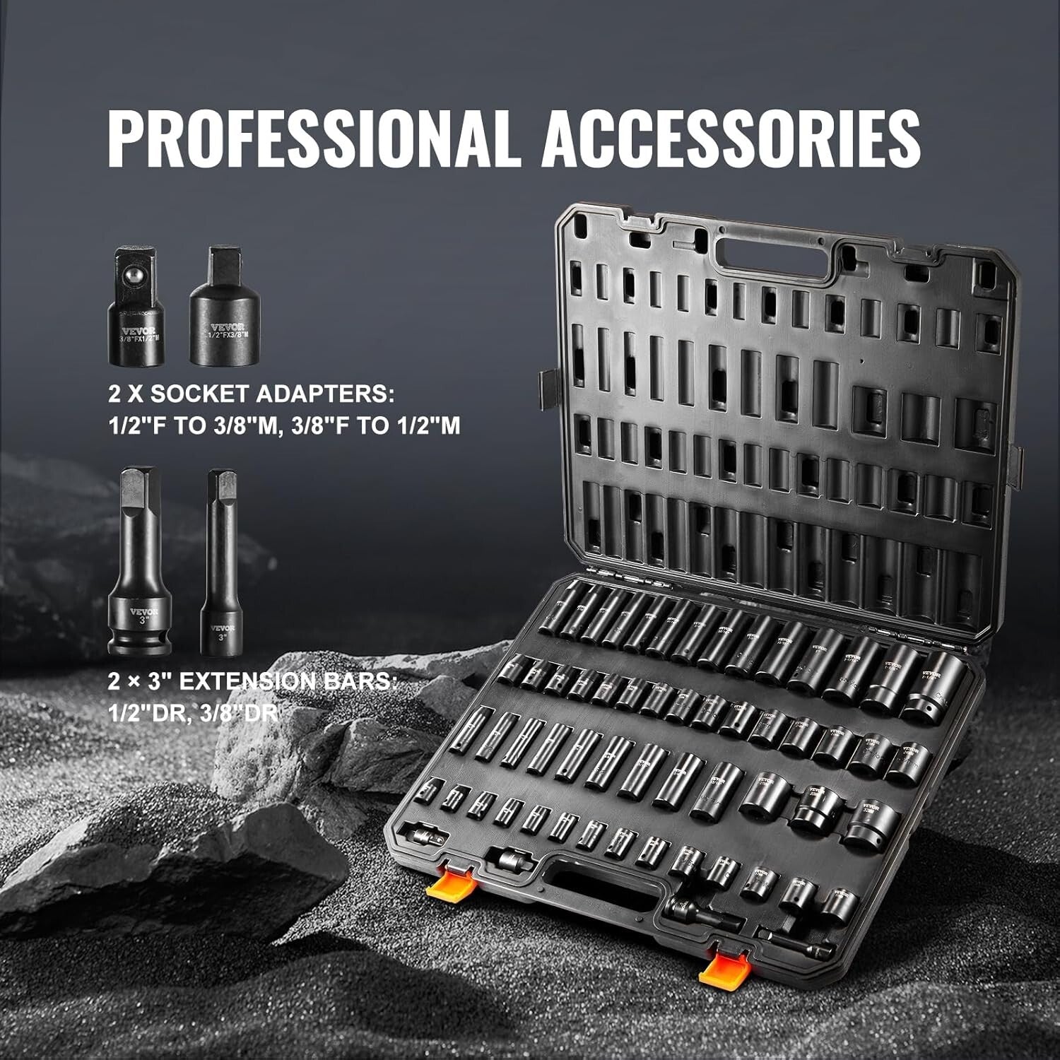 Comprehensive 59 Piece Socket Set - SAE & Metric Impact Tools, Easy Storage Case