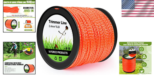 Durable 1640FT Twisted Shape Trimmer Line - 0.095" Compatible with Major Brands