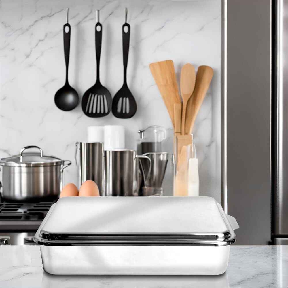 Multi-Purpose Stainless Steel 9x13 Cake Pan - Ideal for Baking and Storing