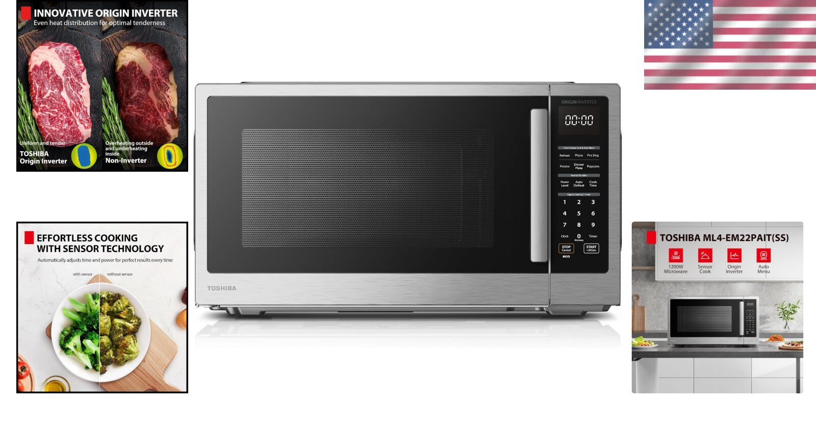 Versatile 1200W Stainless Steel Microwave with 16.5 Inch Turntable & Child Lock