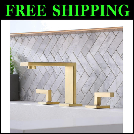 Elegant 2 Handle Brushed Gold Bathroom Faucet with Water Supply Lines Included
