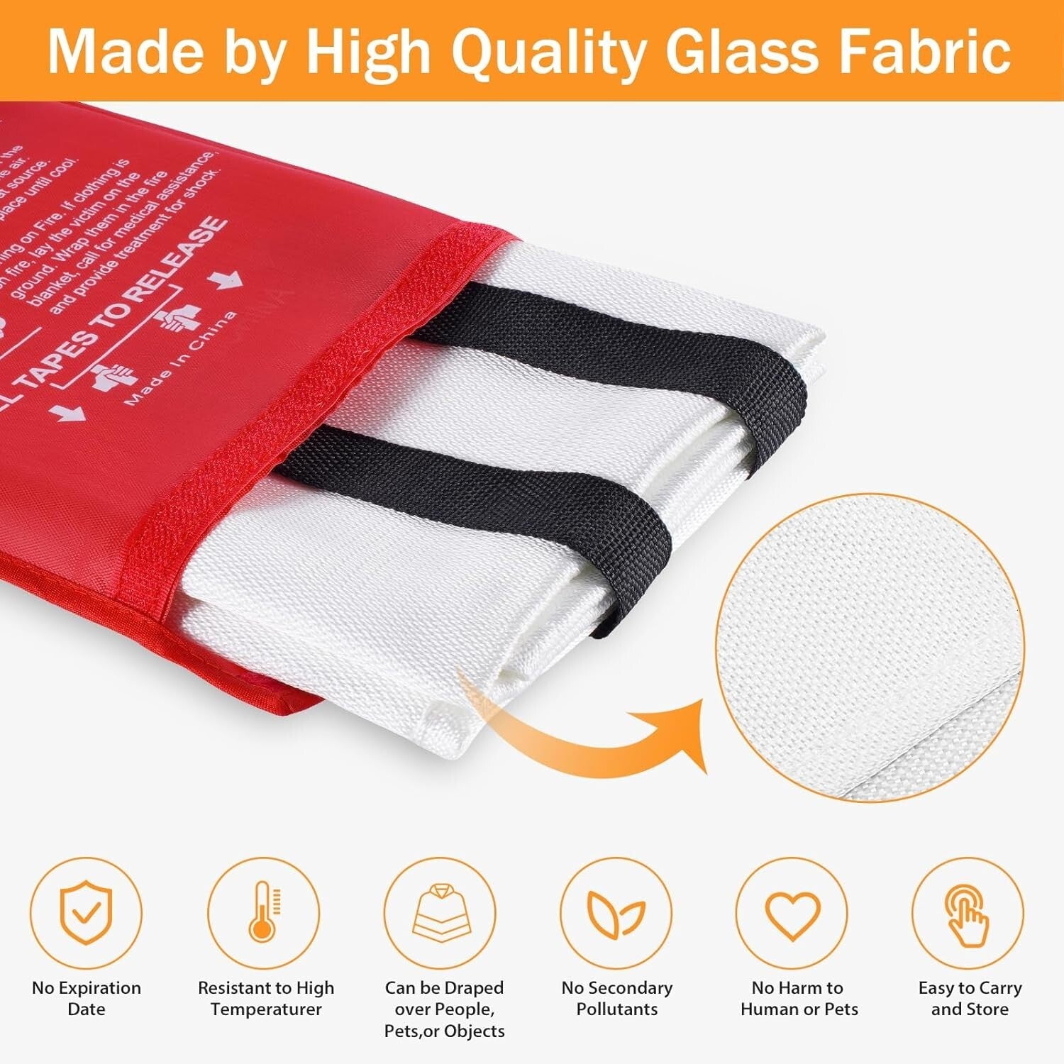 Emergency Fire Blanket 6-Pack - 39" Fiberglass Fire Suppression for Home Safety