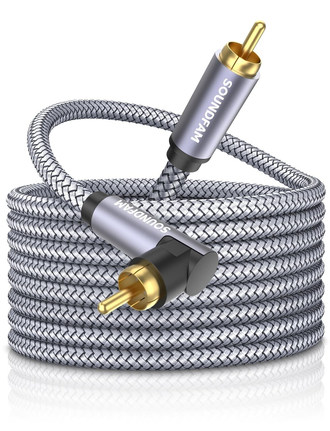 50ft Tangle-Free 90 Degree RCA Cable for Clear Subwoofer Sound & Easy Connection