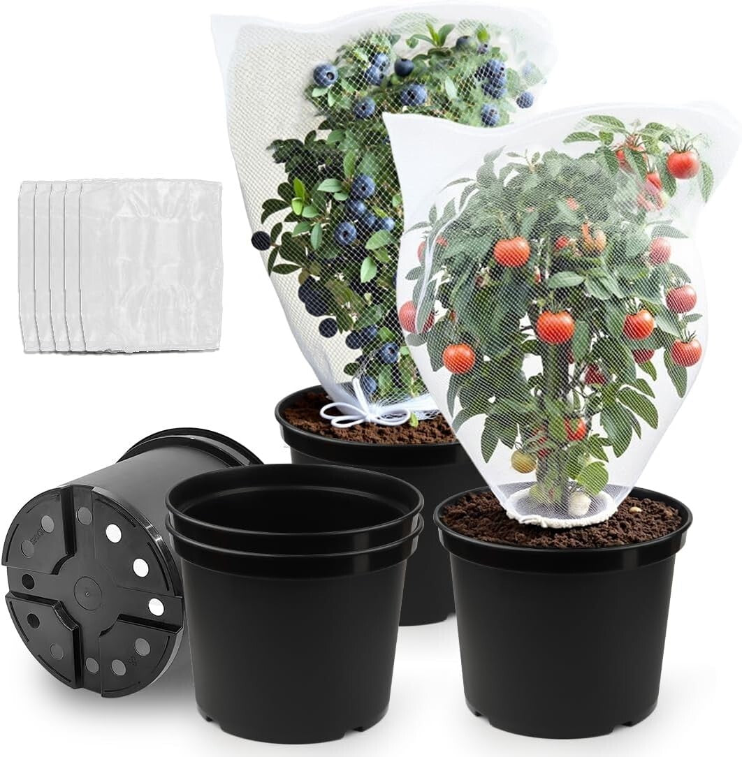 Garden Protection Bundle: 5 Reusable 12-Inch Pots with Reinforced Netting Covers