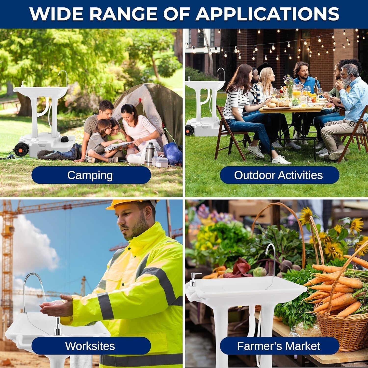 Freestanding Camping Sink with Wheels & Hands-Free Pump - Ultimate Convenience