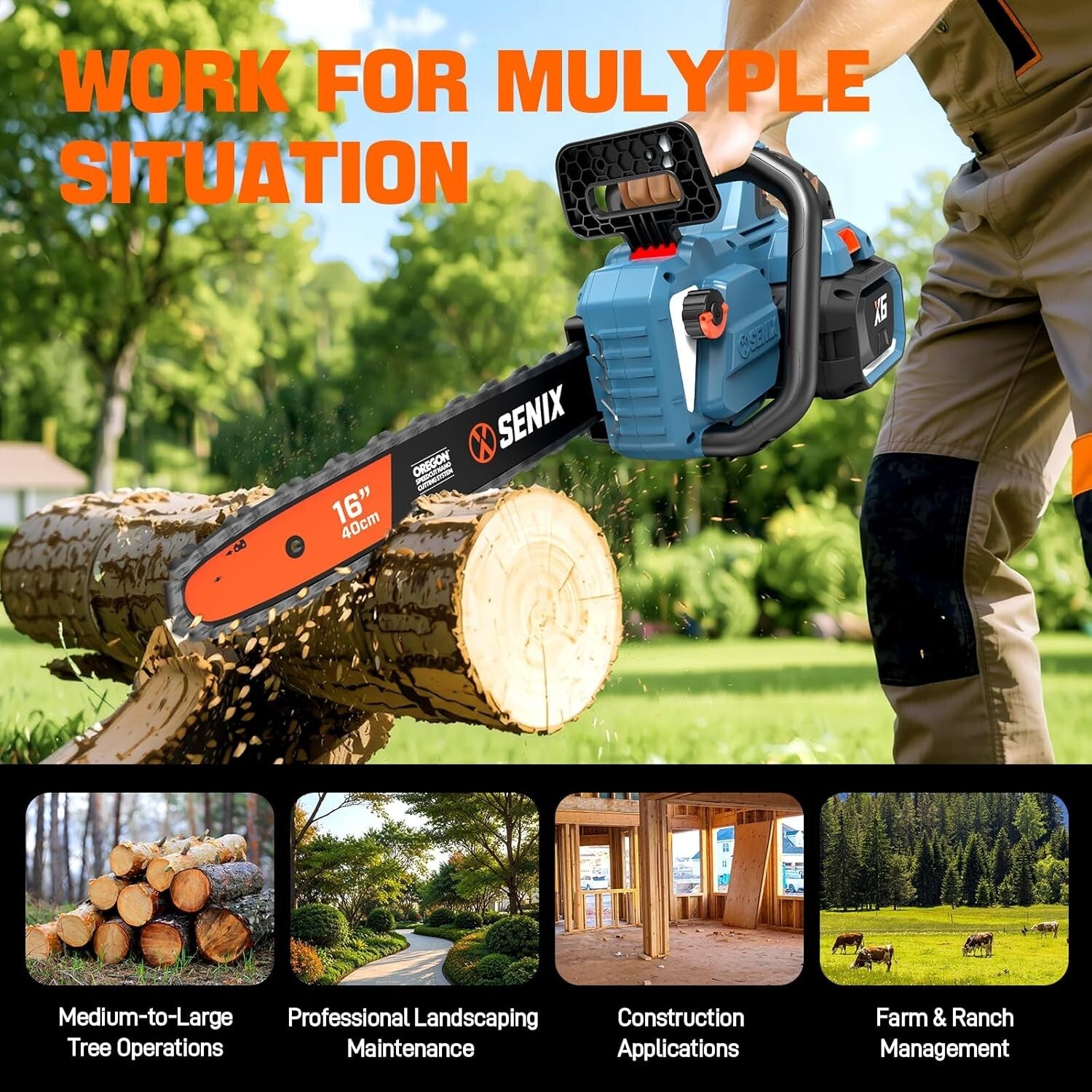 60V 16'' Cordless Electric Chainsaw with Battery & Charger - Ultimate Yard Tool