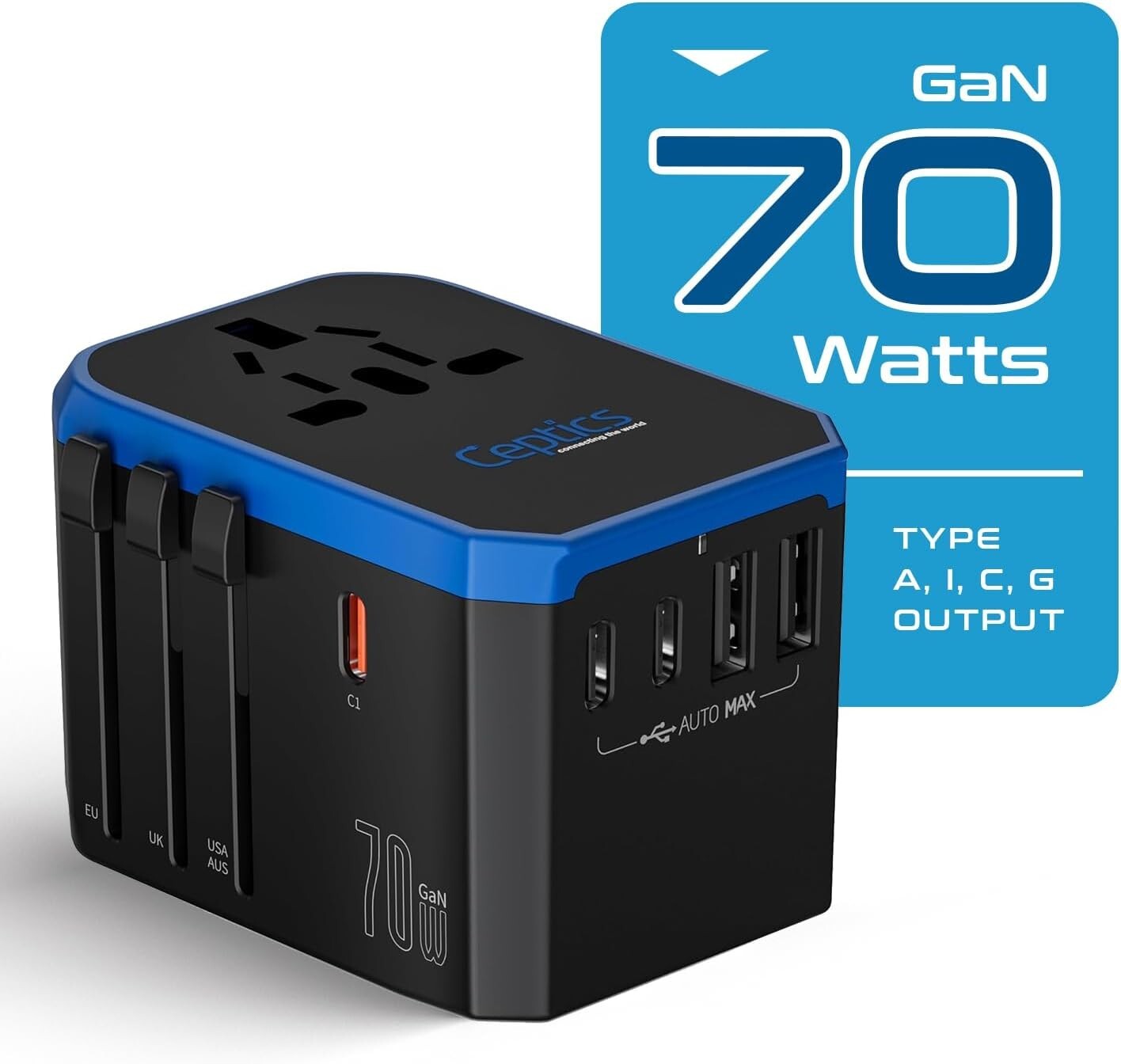 All-in-One 70W GaN Charger for International Devices + Child Safety Features