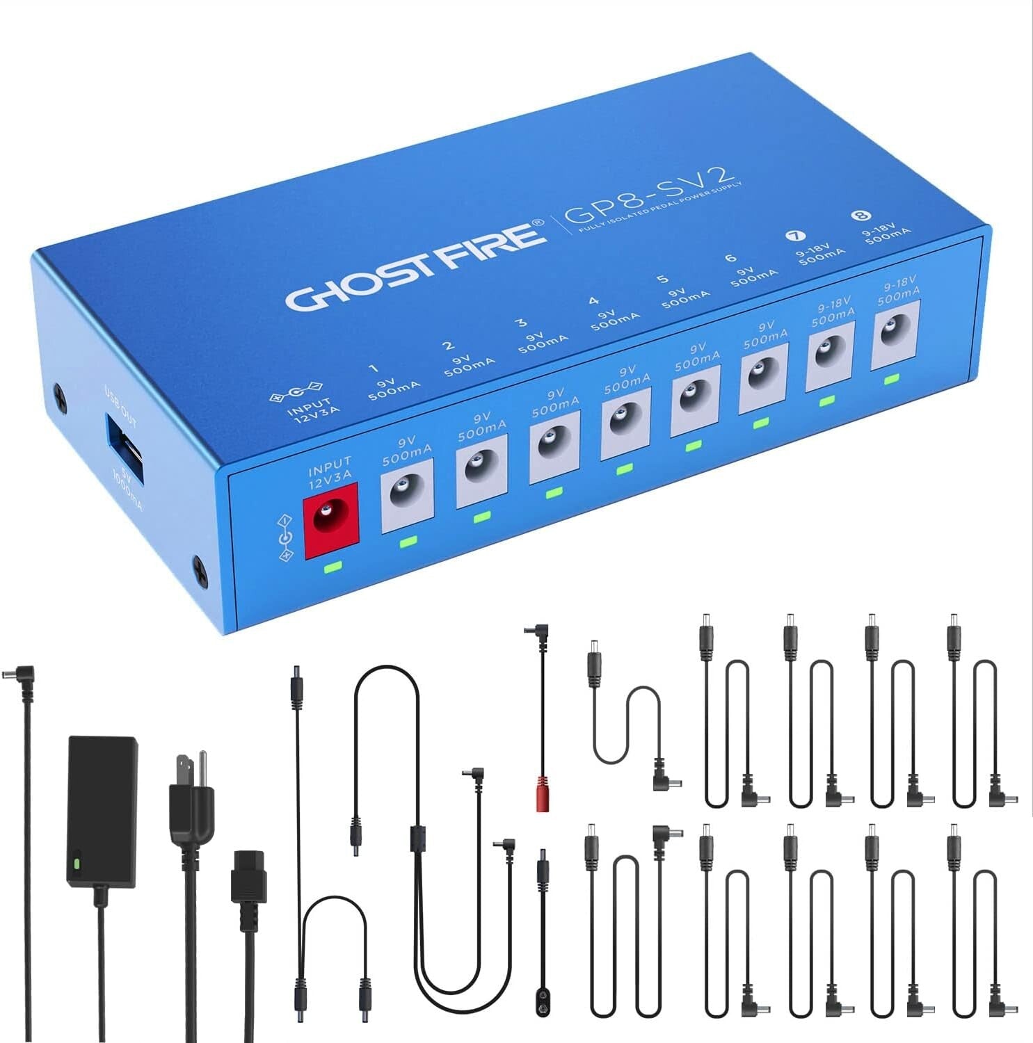 GHOST FIRE Compact Pedal Power Supply with 5V USB - Short Circuit Protection