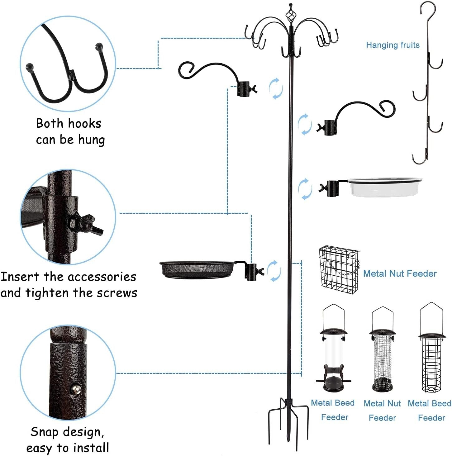 Attractive Bird Feeding Station Kit with Adjustable Hooks & Squirrel Baffle