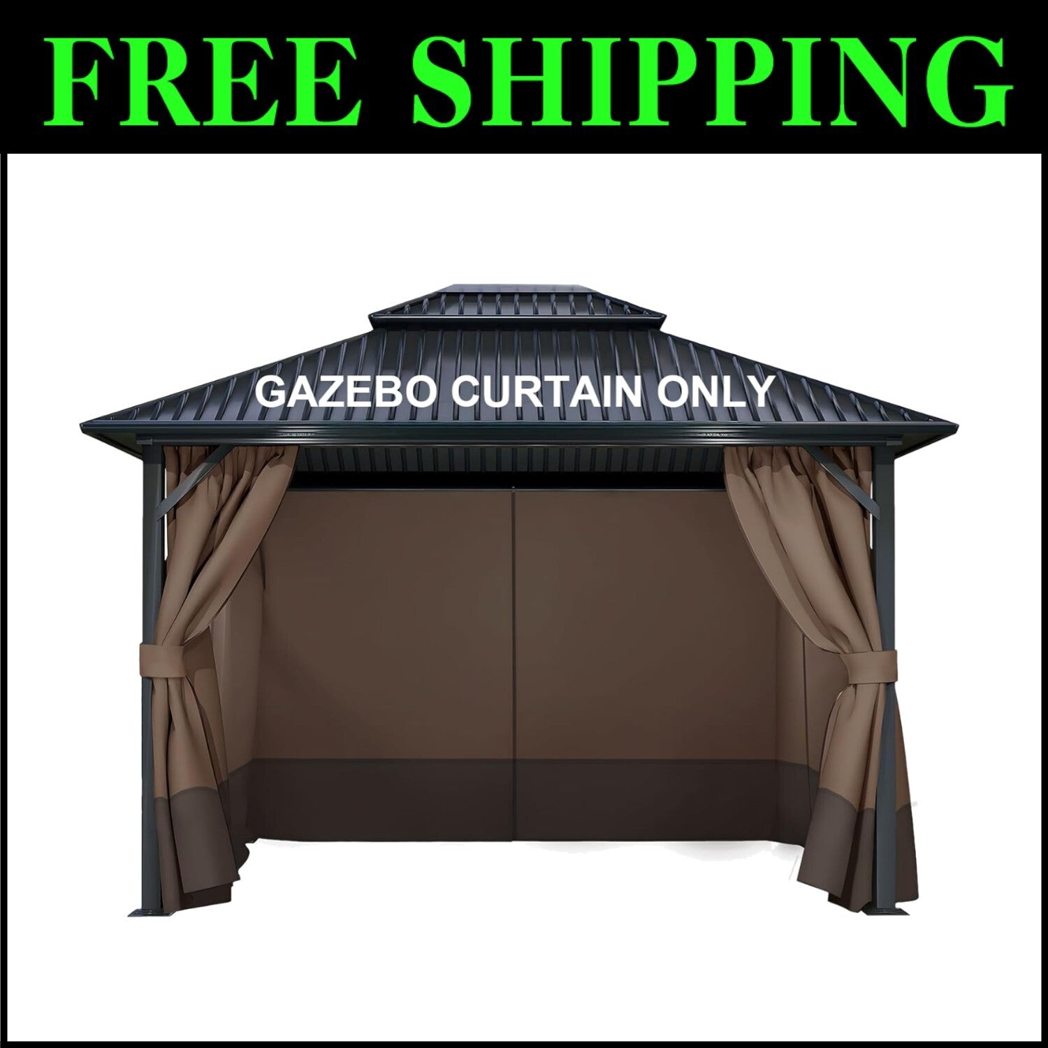 Universal Fit Gazebo Curtains 10' x 12' - Brown & Coffee with Easy Zipper Access