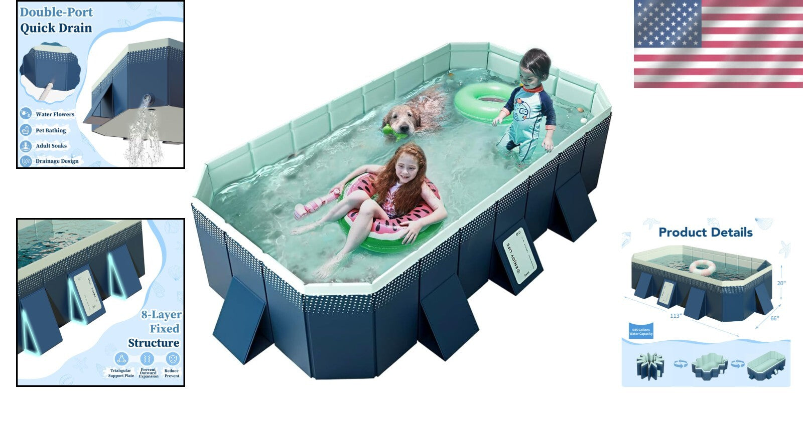 All-In-One Rectangular Family Pool with Cover and Maintenance Kit - 113" x 66"